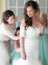 Perfect Backless Sweetheart Tulle Appliques Lace Floor-length Trumpet/Mermaid Short Sleeve Wedding Dresses #DOB00022782