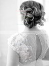 A-line V-neck Chiffon with Lace Sweep Train Discounted Wedding Dresses #DOB00022788