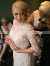 Scoop Neck Sheath/Column Tulle Appliques Lace Sweep Train Fashion 1/2 Sleeve Wedding Dresses #DOB00022793