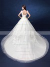 Ball Gown V-neck Tulle with Appliques Lace Court Train Fabulous Backless Wedding Dresses #DOB00022800