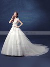 Ball Gown V-neck Tulle with Appliques Lace Court Train Fabulous Backless Wedding Dresses #DOB00022800