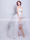 Different Off-the-shoulder Princess White Organza Tiered Asymmetrical Wedding Dresses #DOB00022801