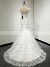 Classic V-neck Ivory Lace with Appliques Lace Sweep Train Trumpet/Mermaid Wedding Dresses #DOB00022811