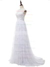 Affordable A-line Sweetheart Lace Chiffon with Appliques Lace Sweep Train Wedding Dresses #DOB00022813