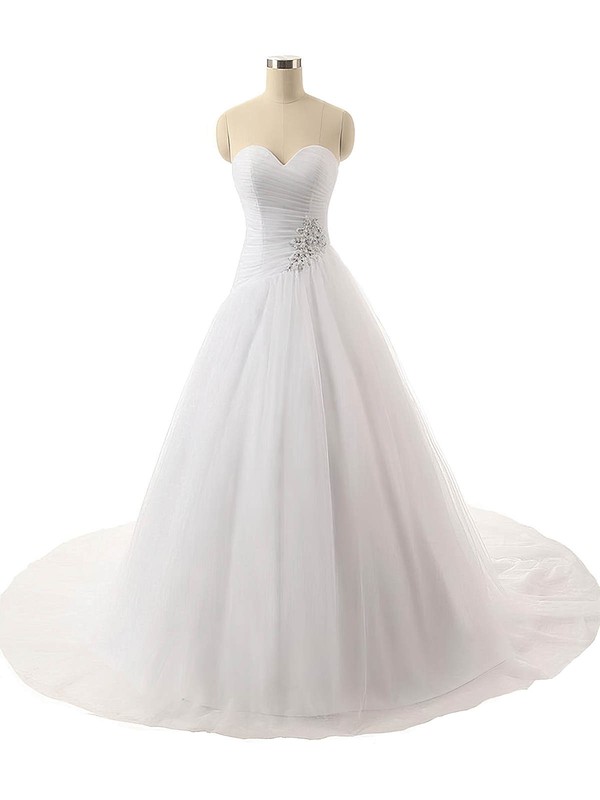 Wholesale Sweetheart Tulle with Ruffles Sweep Train Ball Gown Wedding Dresses #DOB00022816