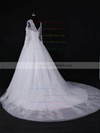 Discounted Ball Gown Scoop Neck White Tulle Appliques Lace Court Train Long Sleeve Wedding Dresses #DOB00022818