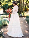 A-line Scoop Neck Lace Appliques Lace Sweep Train Latest 3/4 Sleeve Two Piece Wedding Dresses #DOB00022820