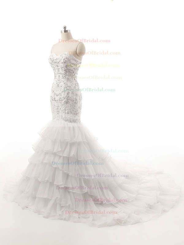 Vintage Sweetheart Organza with Tiered Court Train Lace-up Trumpet/Mermaid Wedding Dresses #DOB00022821