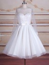 Knee-length A-line Scoop Neck Tulle Appliques Lace Long Sleeve Backless Trendy Wedding Dresses #DOB00022824