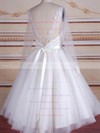 Knee-length A-line Scoop Neck Tulle Appliques Lace Long Sleeve Backless Trendy Wedding Dresses #DOB00022824