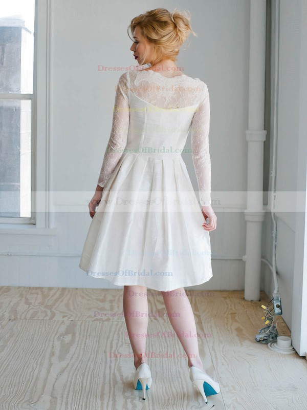 Short/Mini A-line Scoop Neck Lace Satin Appliques Lace Long Sleeve Modern Wedding Dresses #DOB00022827