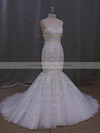 Online Sweetheart Tulle with Appliques Lace Court Train Trumpet/Mermaid Wedding Dresses #DOB00022829