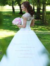 New Style Scalloped Neck Tulle Appliques Lace Floor-length Ball Gown Wedding Dresses #DOB00022830