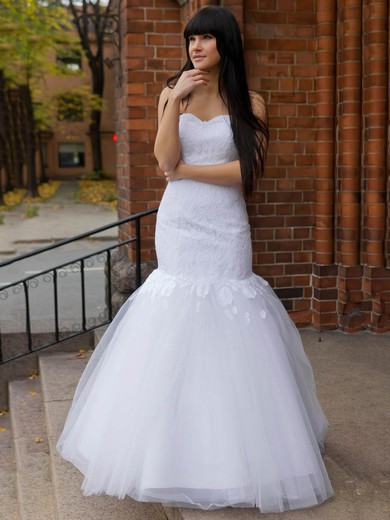 Elegant Sweetheart Tulle Appliques Lace Floor-length Trumpet/Mermaid Wedding Dresses #DOB00022831