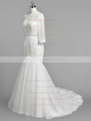 Trumpet/Mermaid Scoop Neck Tulle Appliques Lace Sweep Train Modest 3/4 Sleeve Wedding Dresses #DOB00022833