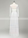 Cheap A-line V-neck Lace Chiffon Sashes / Ribbons Floor-length Long Sleeve Wedding Dresses #DOB00022834