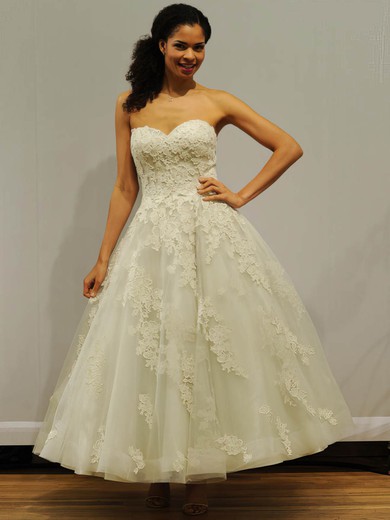 Classic Ball Gown Sweetheart Tulle with Appliques Lace Ankle-length Wedding Dresses #DOB00022838
