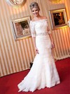 Trumpet/Mermaid Off-the-shoulder Tulle Appliques Lace Sweep Train Graceful 1/2 Sleeve Wedding Dresses #DOB00022839