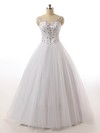 Vintage V-neck Tulle with Beading Floor-length Lace-up Ball Gown Wedding Dresses #DOB00022842