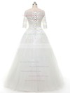 Ball Gown Scoop Neck White Tulle Appliques Lace Floor-length Original 1/2 Sleeve Wedding Dresses #DOB00022844