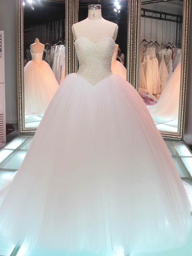 Sweetheart Tulle Pearl Detailing Floor-length Lace-up Boutique Ball Gown Wedding Dresses #DOB00022847
