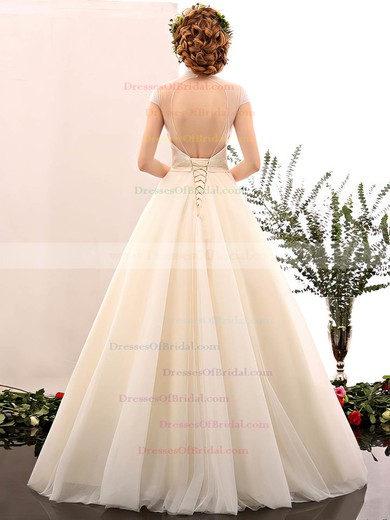 Ball Gown High Neck Tulle with Beading Floor-length Fabulous Open Back Wedding Dresses #DOB00022848