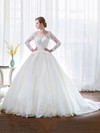 Ball Gown Scoop Neck Tulle Lace Appliques Lace Chapel Train Classy Long Sleeve Wedding Dresses #DOB00022851