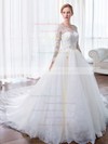 Ball Gown Scoop Neck Tulle Lace Appliques Lace Chapel Train Classy Long Sleeve Wedding Dresses #DOB00022851