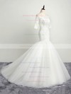 Trumpet/Mermaid Off-the-shoulder Tulle Appliques Lace Sweep Train Elegant 1/2 Sleeve Open Back Wedding Dresses #DOB00022853