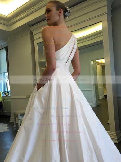 Classic Ball Gown Satin with Ruffles Sweep Train One Shoulder Wedding Dresses #DOB00022855