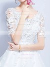 Sweet Asymmetrical A-line V-neck Organza Tulle Appliques Lace Short Sleeve High Low Wedding Dresses #DOB00022858