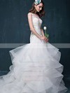 Trumpet/Mermaid Scoop Neck Organza Tulle Appliques Lace Court Train Fabulous Open Back Wedding Dresses #DOB00022860