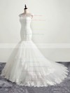 Affordable Scoop Neck Tulle with Appliques Lace Sweep Train Trumpet/Mermaid Wedding Dresses #DOB00022874