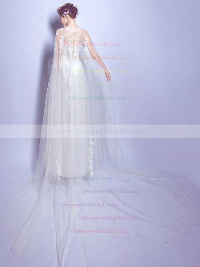 Fabulous A-line Scoop Neck Tulle with Appliques Lace Floor-length Wedding Dresses #DOB00022875