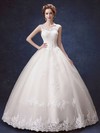 Elegant Scoop Neck Satin Tulle with Bow Floor-length Lace-up Ball Gown Wedding Dresses #DOB00022877