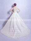 Ball Gown Scoop Neck Satin Tulle Appliques Lace Court Train Noble Long Sleeve Wedding Dresses #DOB00022879