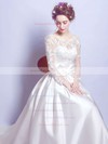 Ball Gown Scoop Neck Satin Tulle Appliques Lace Court Train Noble Long Sleeve Wedding Dresses #DOB00022879