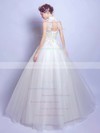 Modest Ball Gown High Neck Tulle Appliques Lace Floor-length Open Back Wedding Dresses #DOB00022881