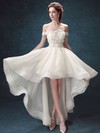 High Low A-line Off-the-shoulder Organza Tulle Appliques Lace Asymmetrical Different Wedding Dresses #DOB00022882