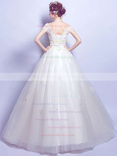 Ball Gown V-neck Tulle Appliques Lace Floor-length Perfect Short Sleeve Wedding Dresses #DOB00022884