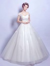 Ball Gown V-neck Tulle Appliques Lace Floor-length Perfect Short Sleeve Wedding Dresses #DOB00022884