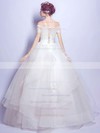 Ball Gown Off-the-shoulder Organza Tulle Pearl Detailing Floor-length Sweet Short Sleeve Wedding Dresses #DOB00022889