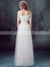 A-line Off-the-shoulder Tulle with Ruffles Floor-length Famous Short Sleeve Wedding Dresses #DOB00022890
