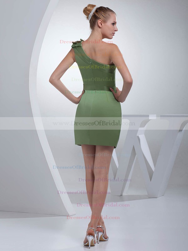 One Shoulder Sheath/Column Short/Mini Satin Ruched Bridesmaid Dresses #DOB01011695