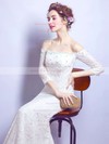 Trumpet/Mermaid Off-the-shoulder Lace with Beading Sweep Train Fabulous 3/4 Sleeve Wedding Dresses #DOB00022893