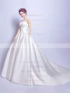 Classic Scoop Neck Satin Tulle with Appliques Lace Court Train Ball Gown Wedding Dresses #DOB00022894