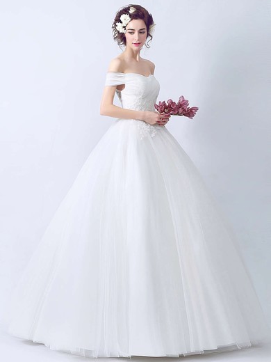 Latest Ball Gown Tulle with Appliques Lace Floor-length Off-the-shoulder Wedding Dresses #DOB00022895