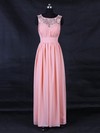 Lace Chiffon A-line Scoop Neck Floor-length with Ruffles Bridesmaid Dresses #DOB01013123