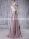 Lace Chiffon A-line V-neck Sweep Train with Ruffles Bridesmaid Dresses #DOB01013174