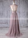 Lace Chiffon A-line Scoop Neck Sweep Train with Sashes / Ribbons Bridesmaid Dresses #DOB01013175